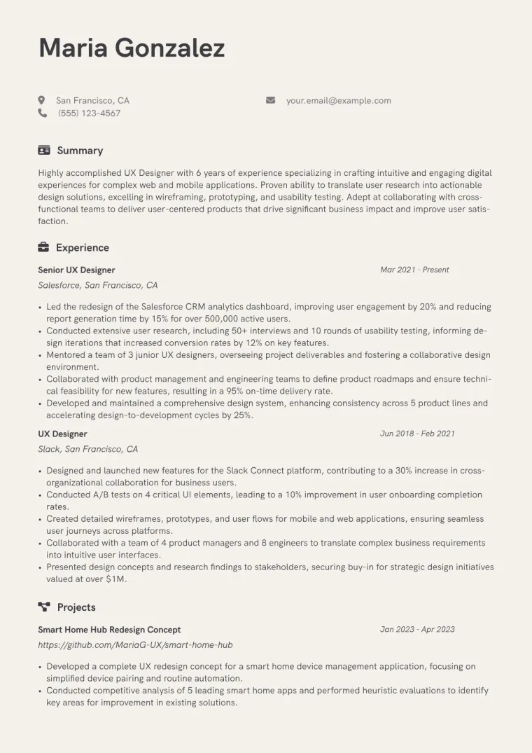 UX Designer Resume Example CV template preview