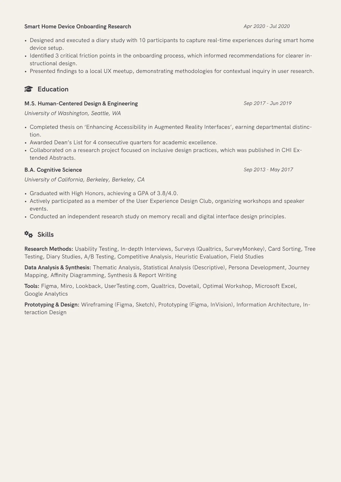 UX Researcher Resume Example CV template - Page 2