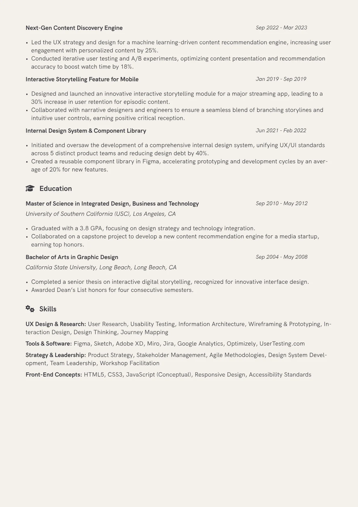 UX Strategist Resume Example CV template - Page 2