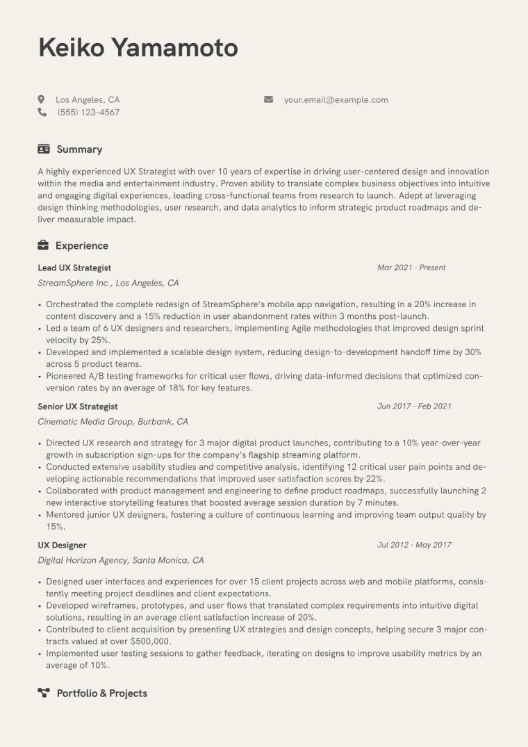 UX Strategist Resume Example CV template preview