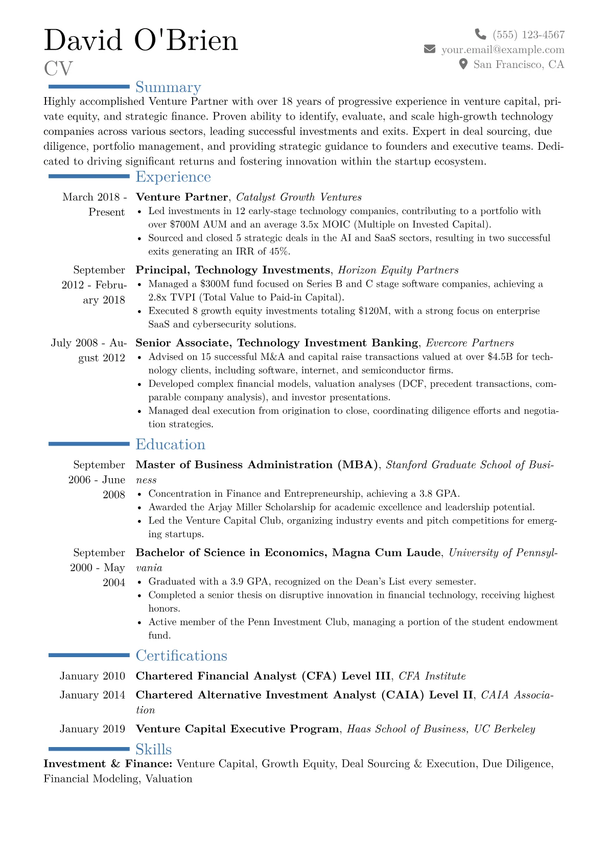 Venture Partner Resume Example CV template - Page 1