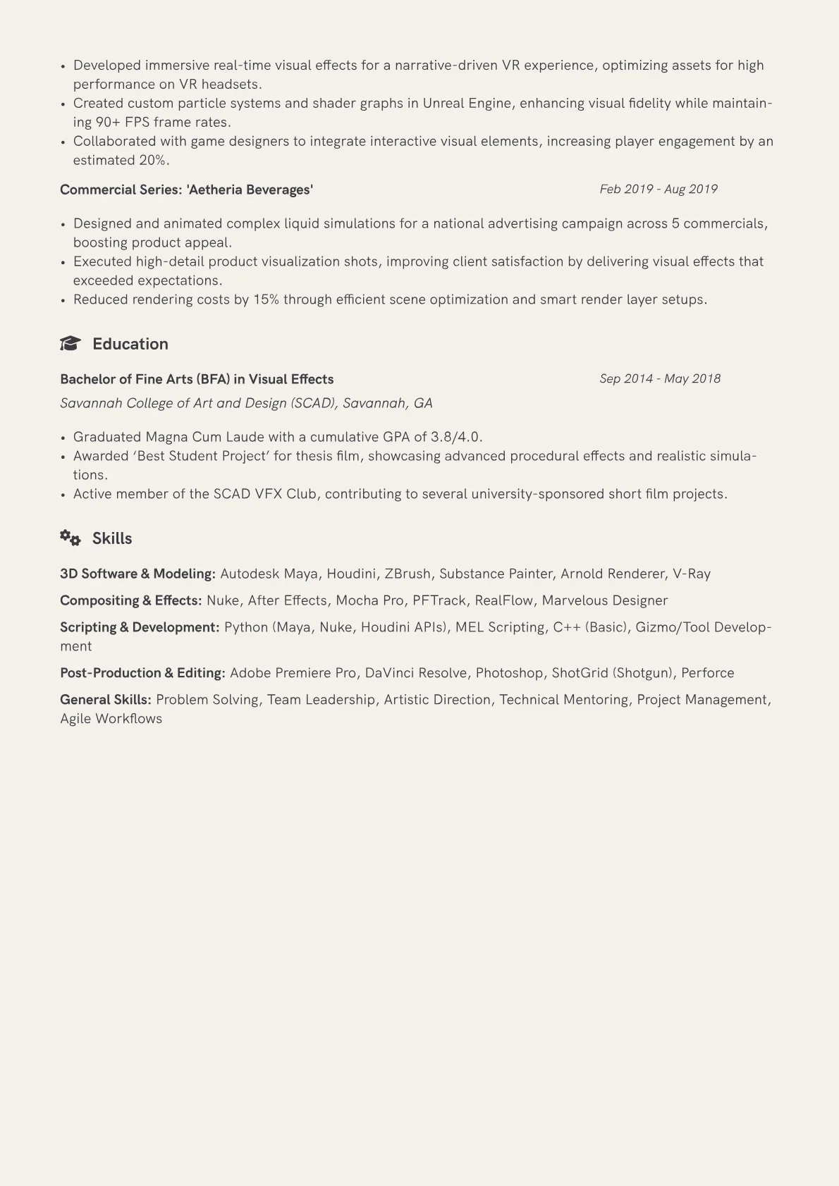 VFX Artist Resume Example CV template - Page 2