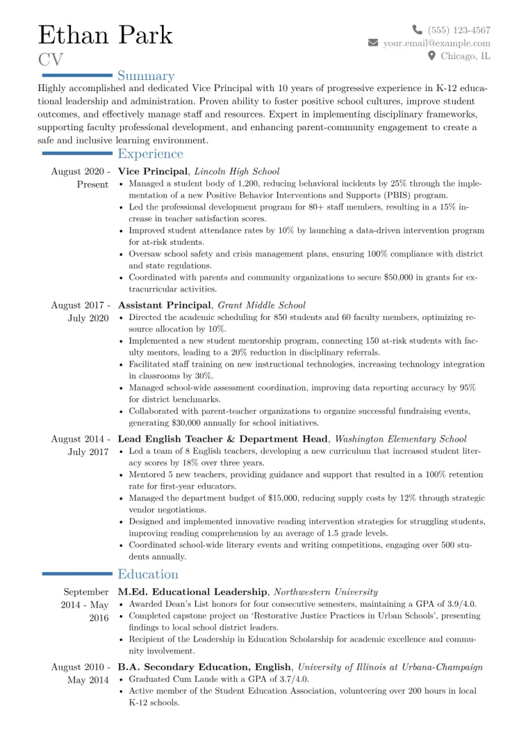 Vice Principal Resume Example