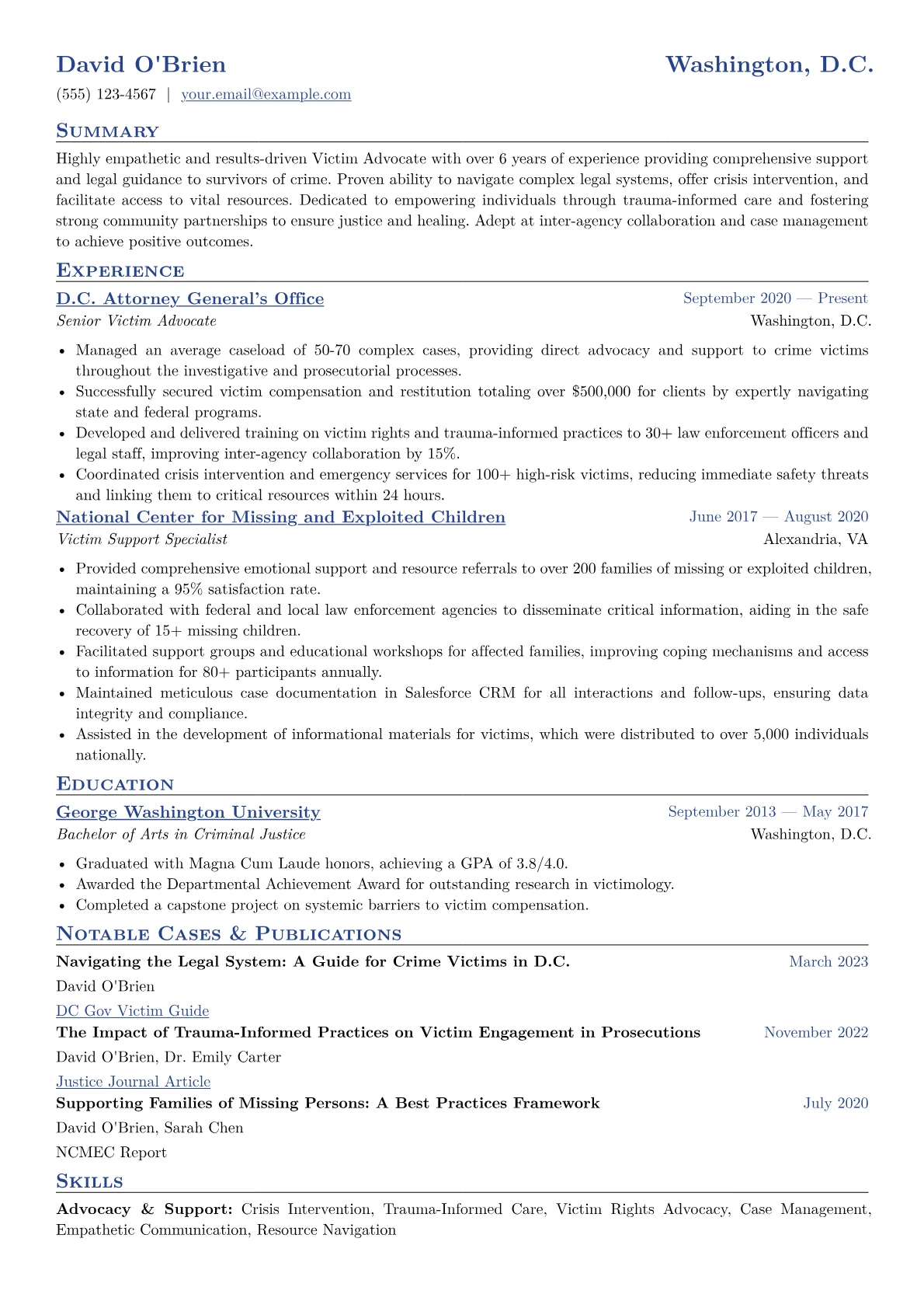 Victim Advocate Resume Example CV template - Page 1