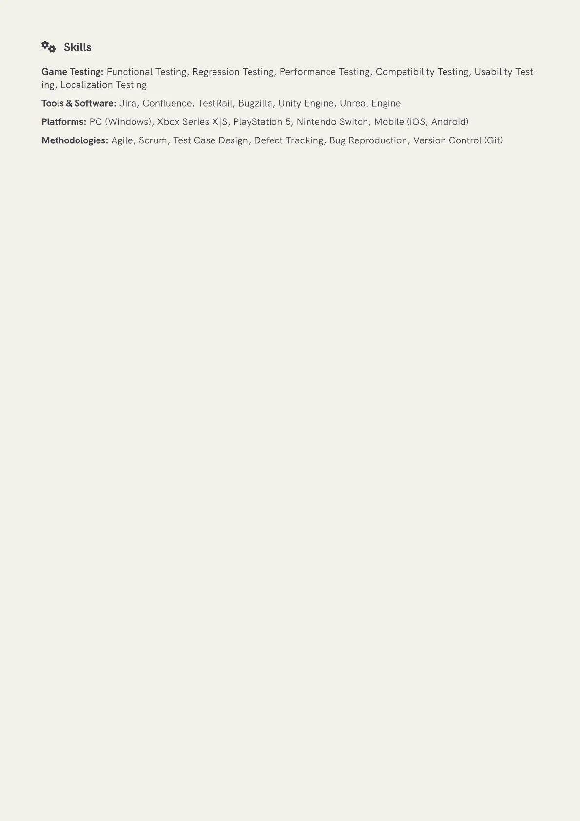 Video Game Tester Resume Example CV template - Page 2