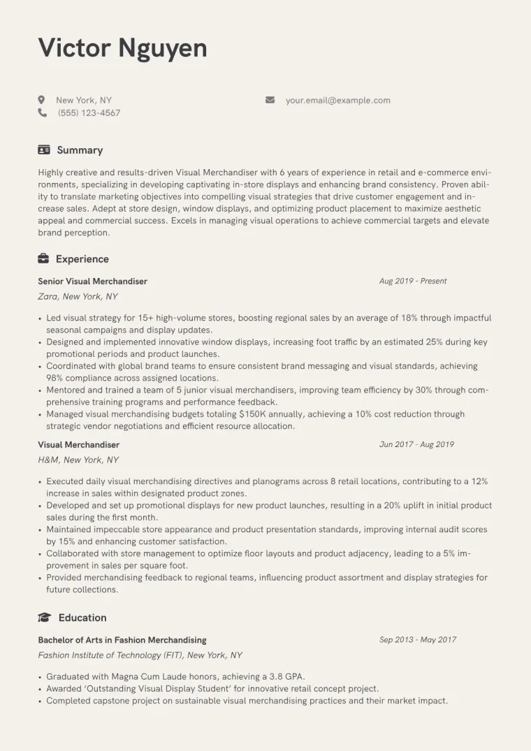 Visual Merchandiser Resume Example CV template preview