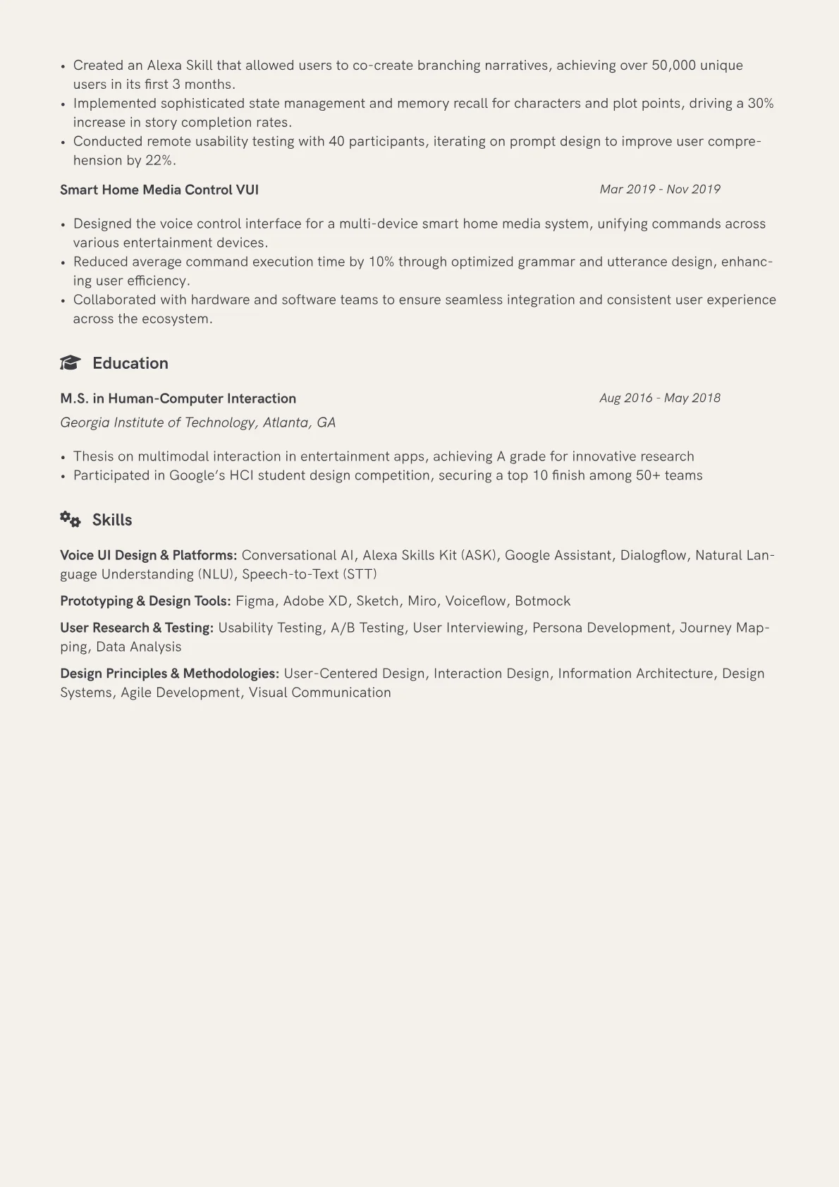 Voice UI Designer Resume Example CV template - Page 2