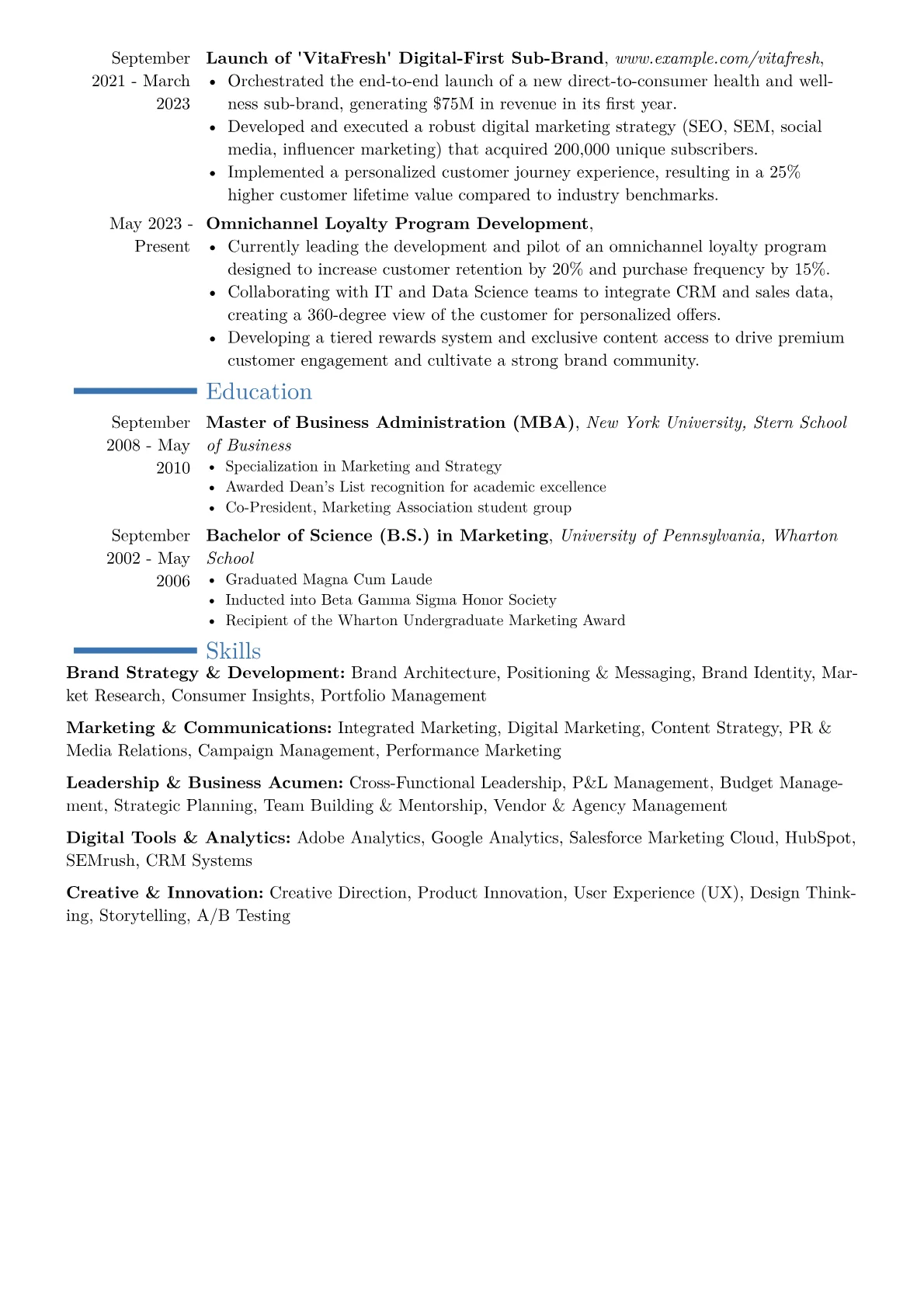 VP of Brand Resume Example CV template - Page 2