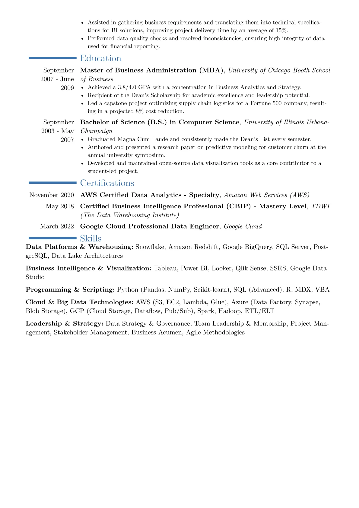 VP of Business Intelligence Resume Example CV template - Page 2