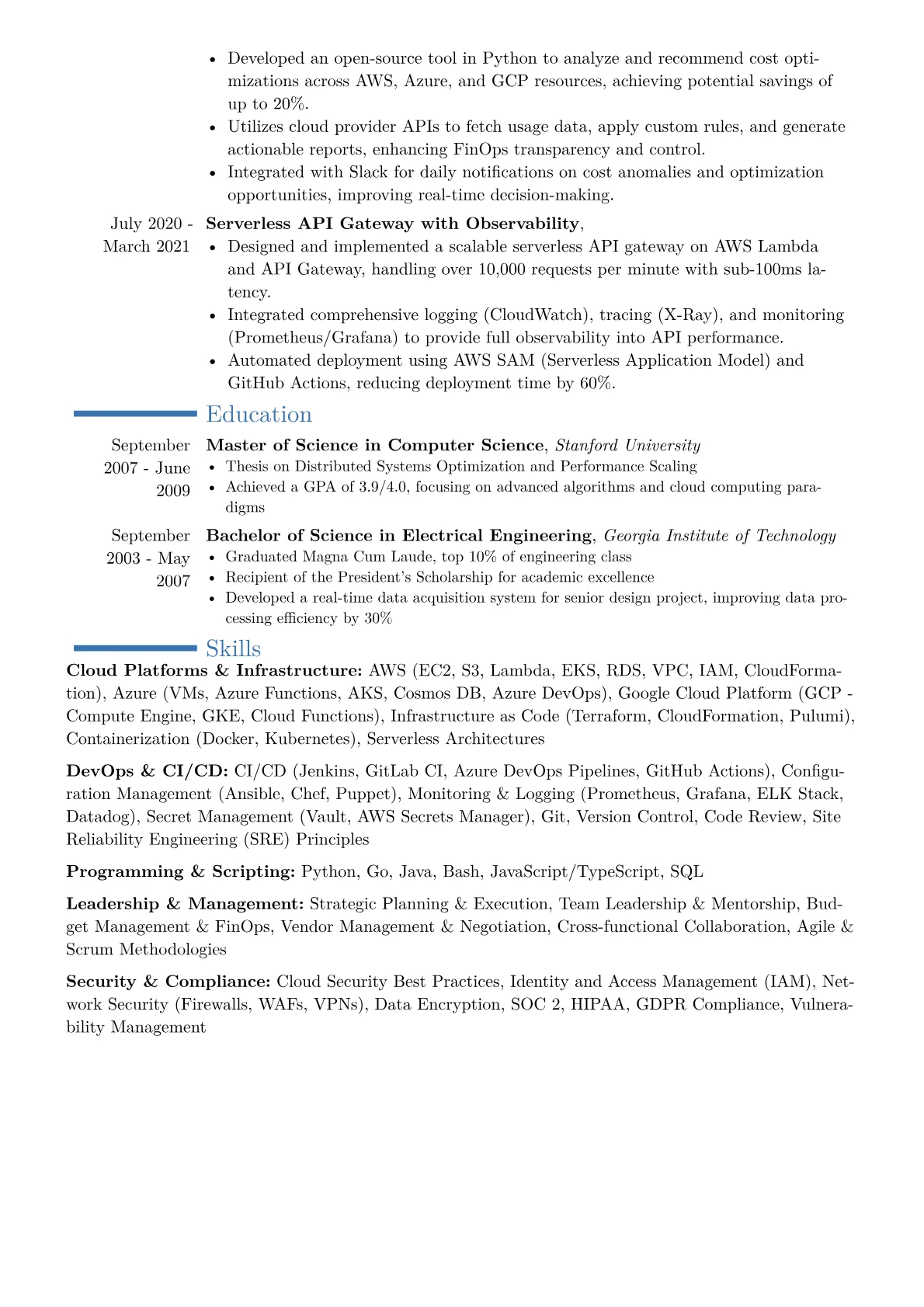 VP of Cloud Engineering Resume Example CV template - Page 2