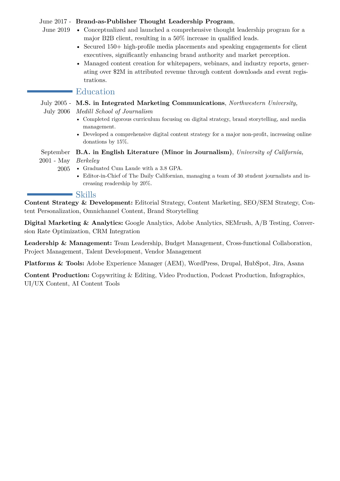 VP of Content Resume Example CV template - Page 2