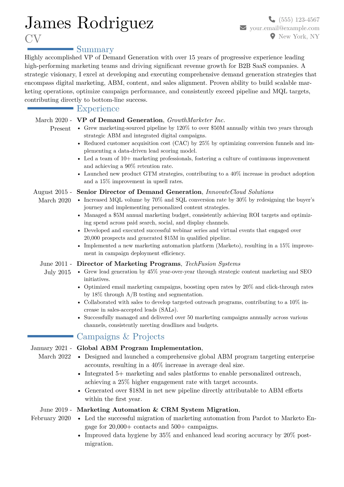 VP of Demand Generation Resume Example CV template - Page 1