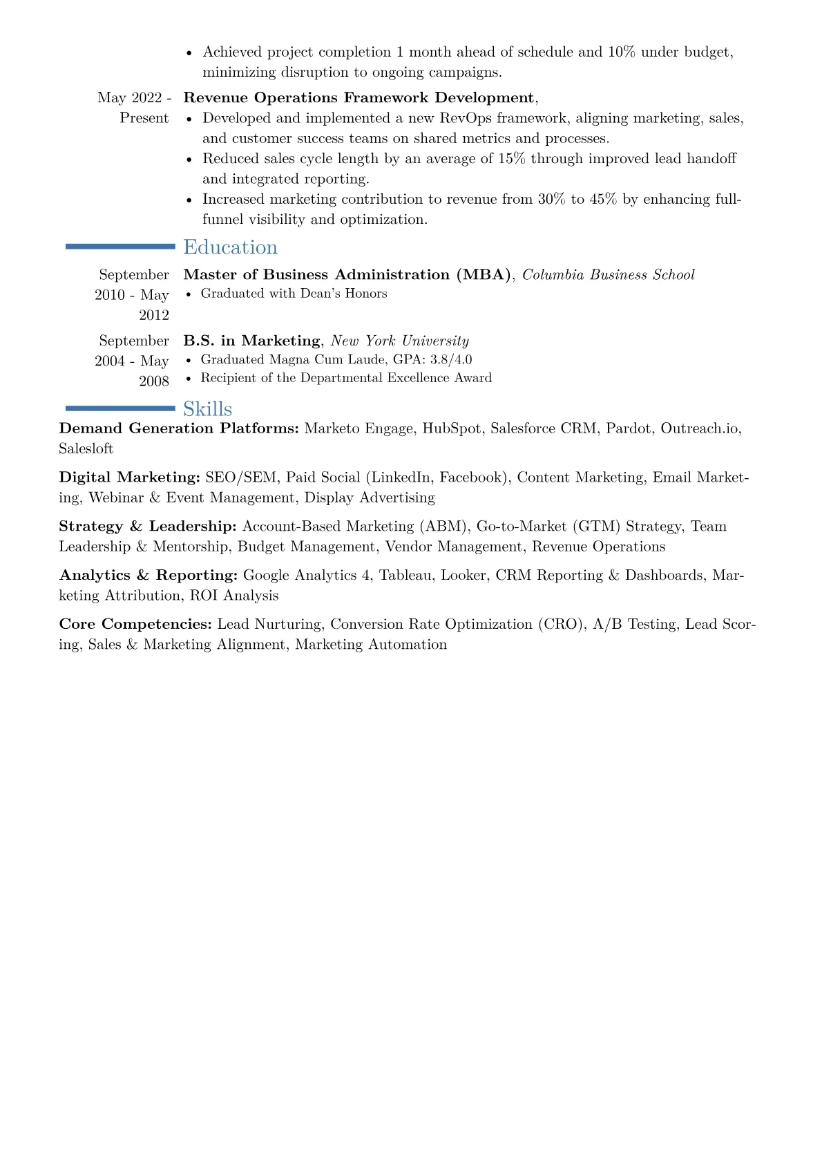 VP of Demand Generation Resume Example CV template - Page 2