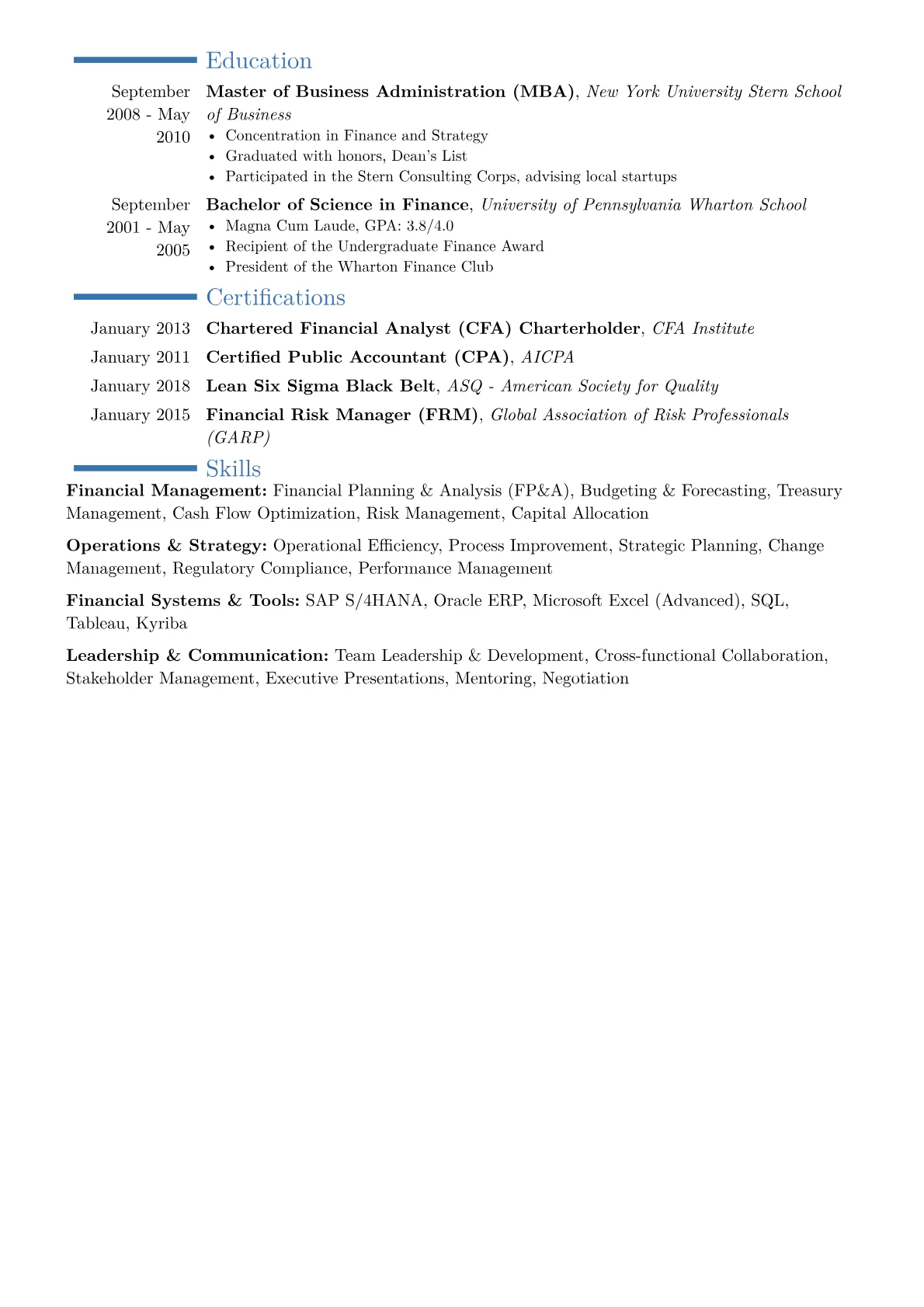 VP of Financial Operations Resume Example CV template - Page 2