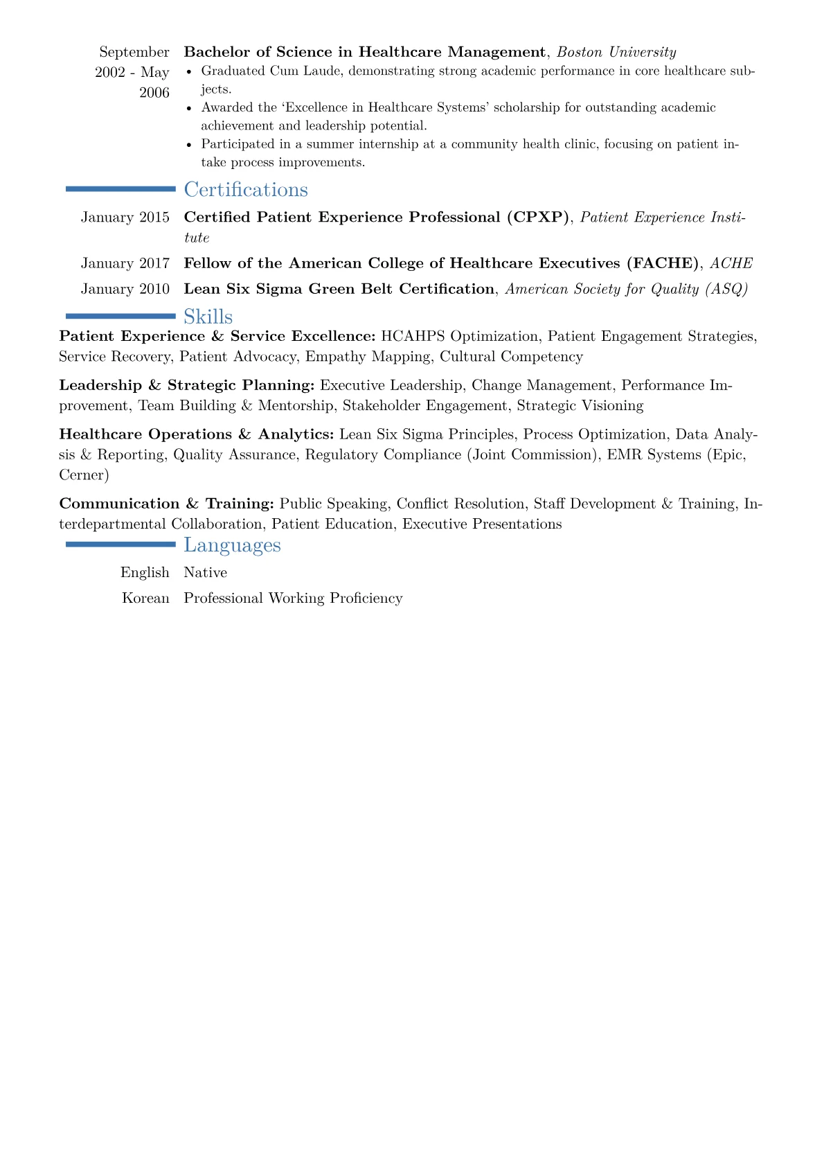 VP of Patient Experience Resume Example CV template - Page 2