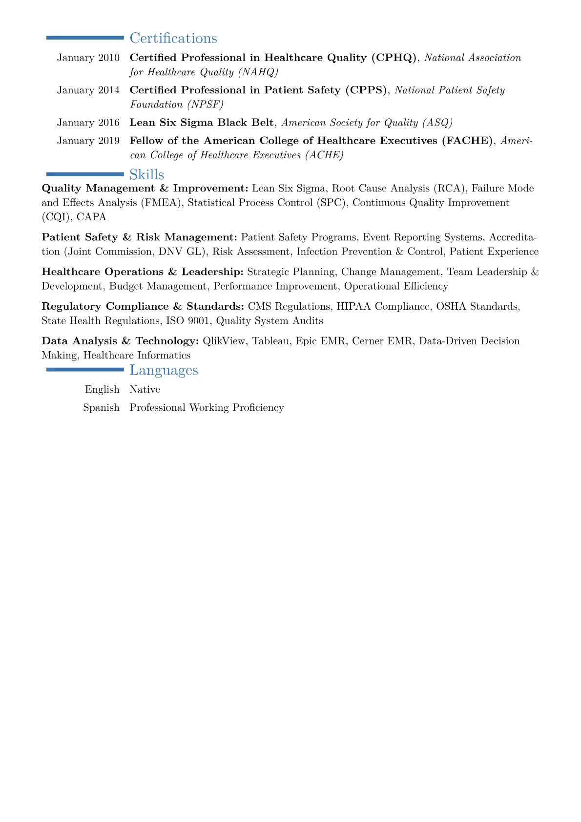VP of Quality and Safety Resume Example CV template - Page 2