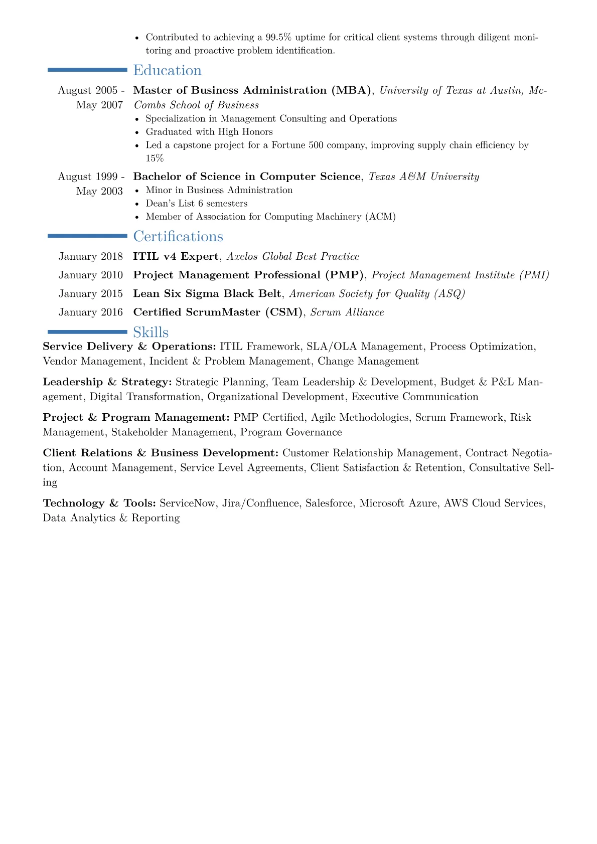 VP of Service Delivery Resume Example CV template - Page 2
