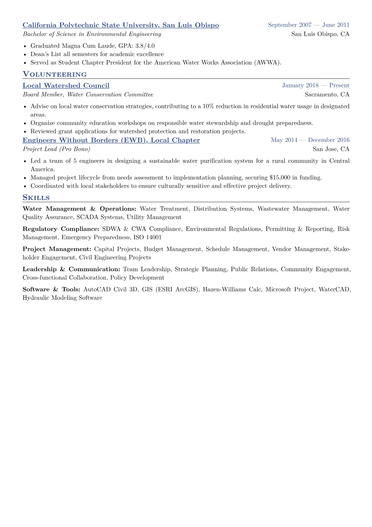 Water District Manager Resume Example CV template - Page 2