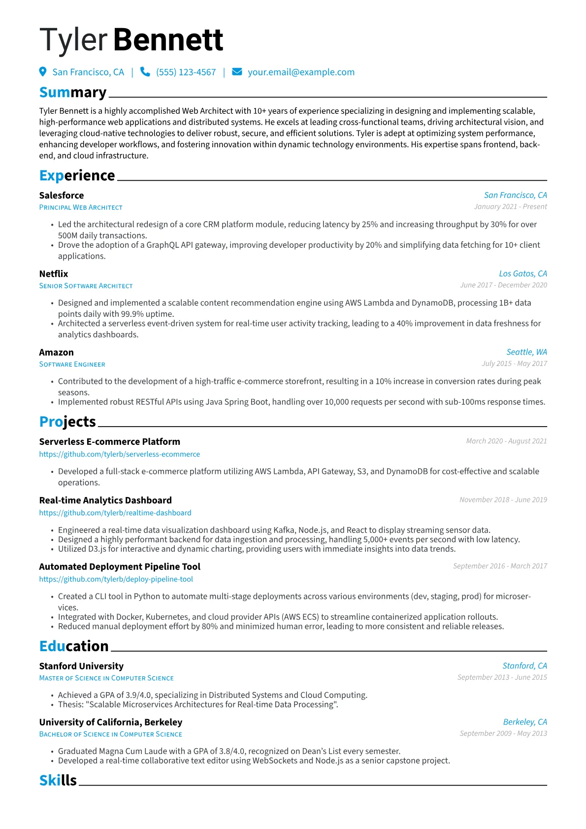 Web Architect Resume Example CV template - Page 1