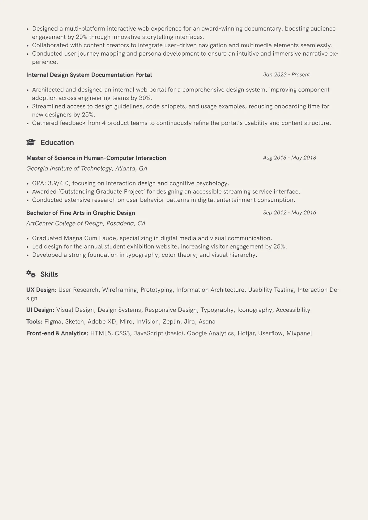 Web UX Designer Resume Example CV template - Page 2