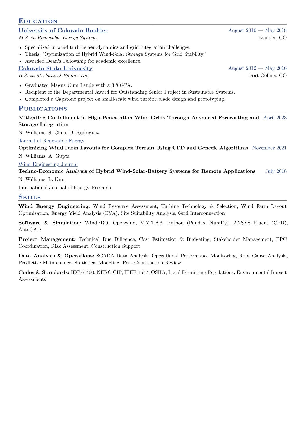Wind Energy Engineer Resume Example CV template - Page 2