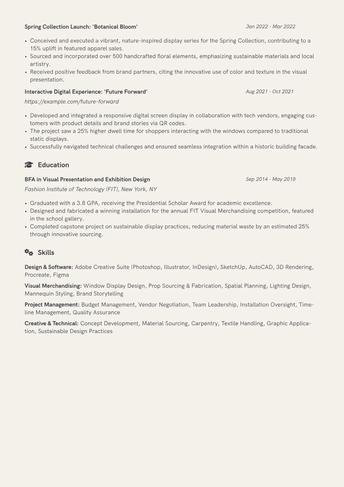 Window Display Designer Resume Example CV template - Page 2