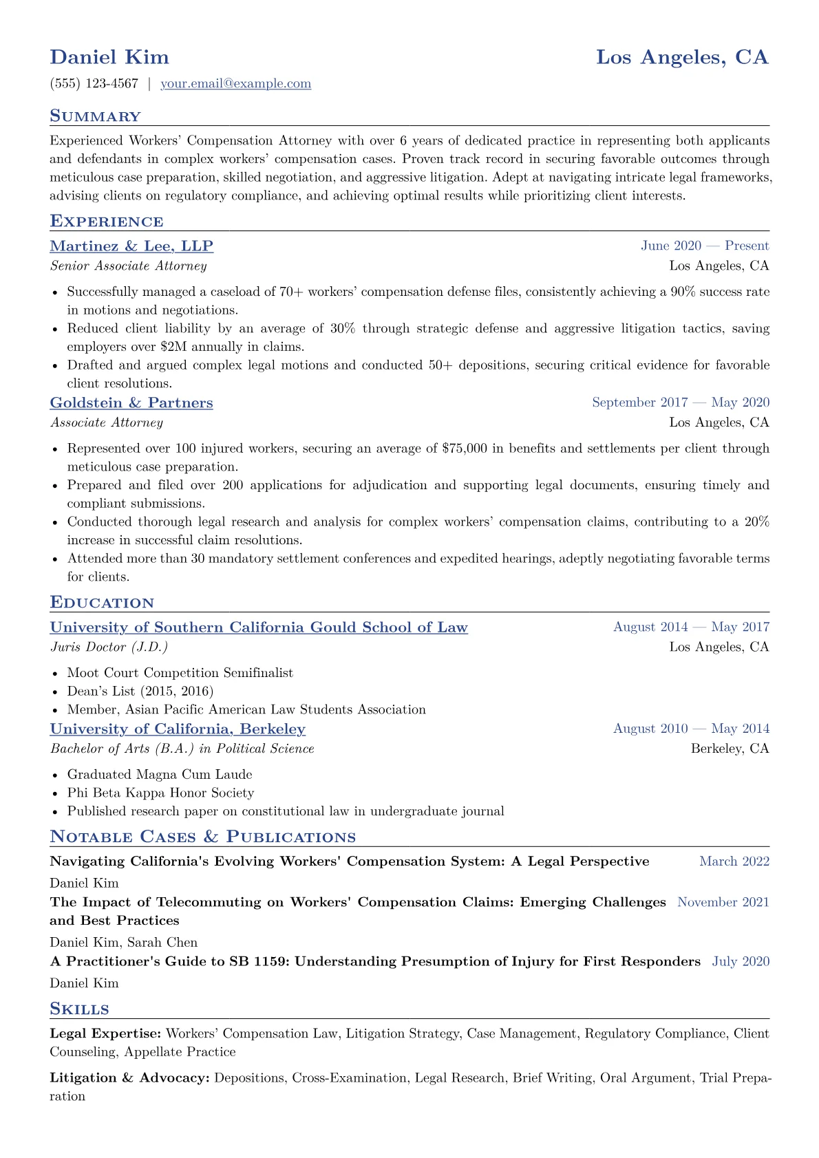 Workers Compensation Attorney Resume Example CV template - Page 1