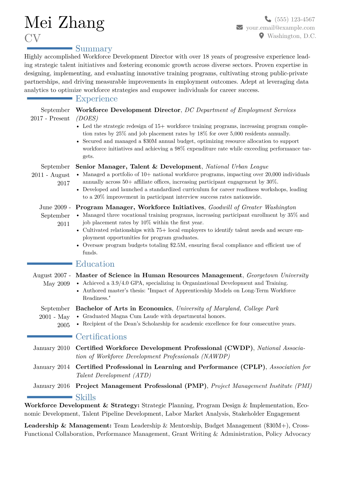 Workforce Development Director Resume Example CV template - Page 1
