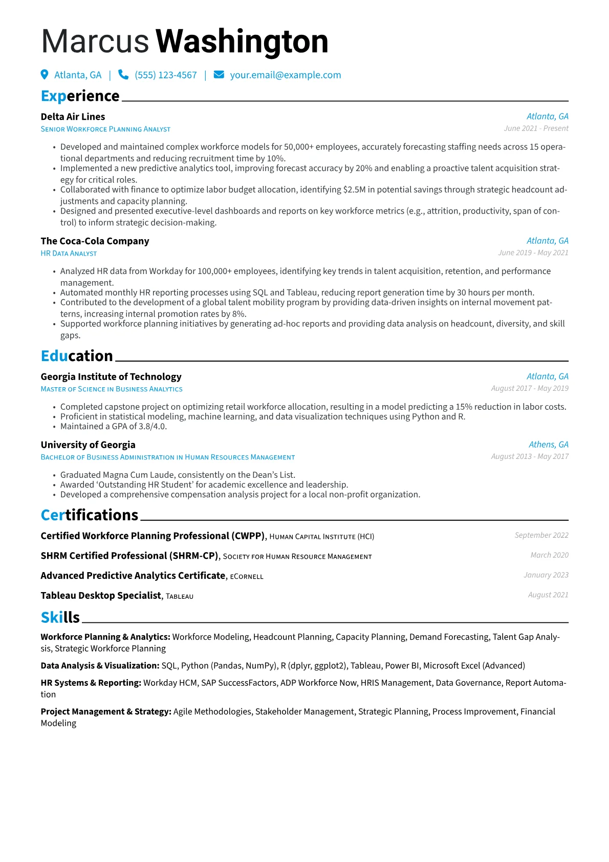 Workforce Planning Analyst Resume Example CV template - Page 1