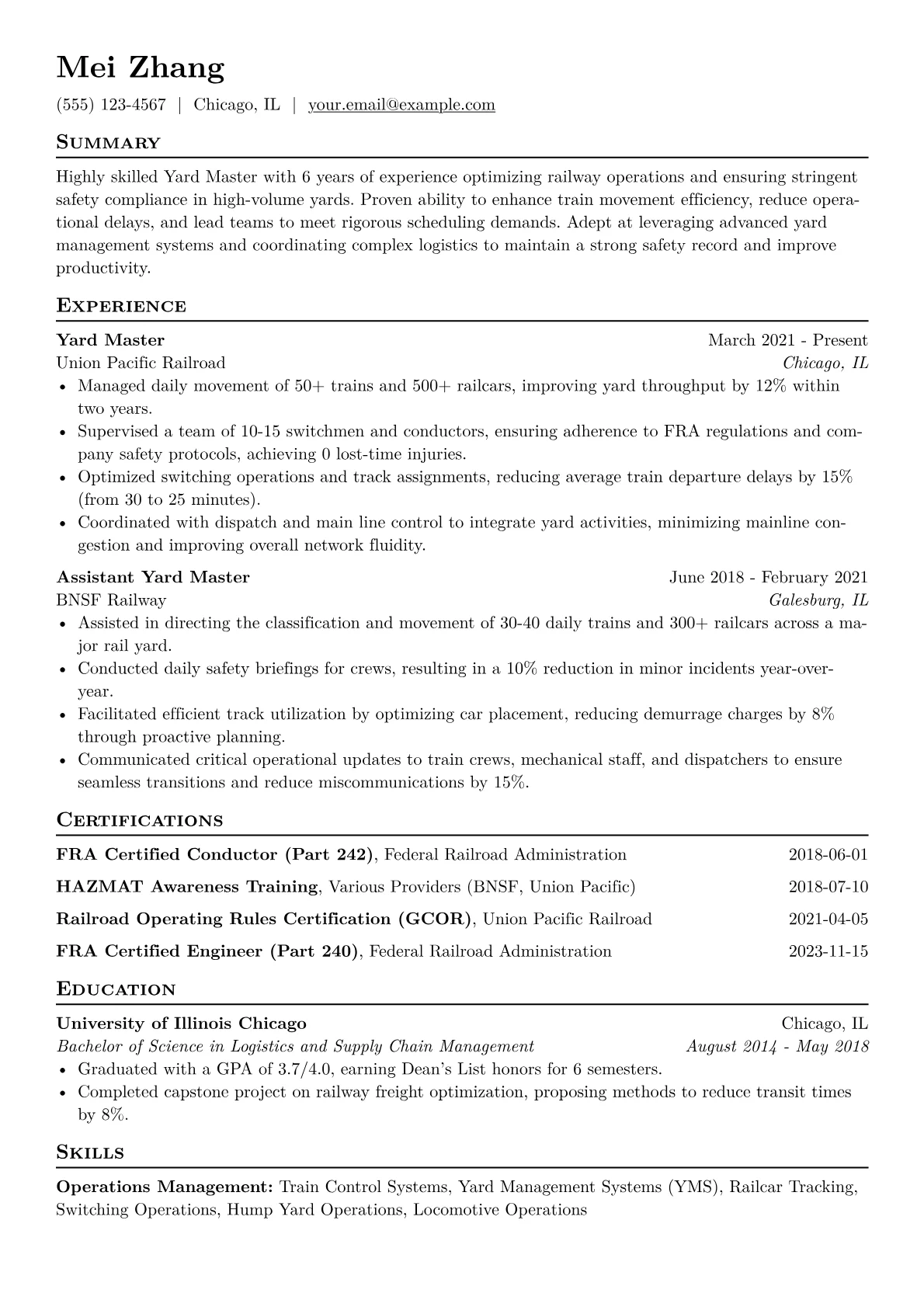 Yard Master Resume Example CV template - Page 1