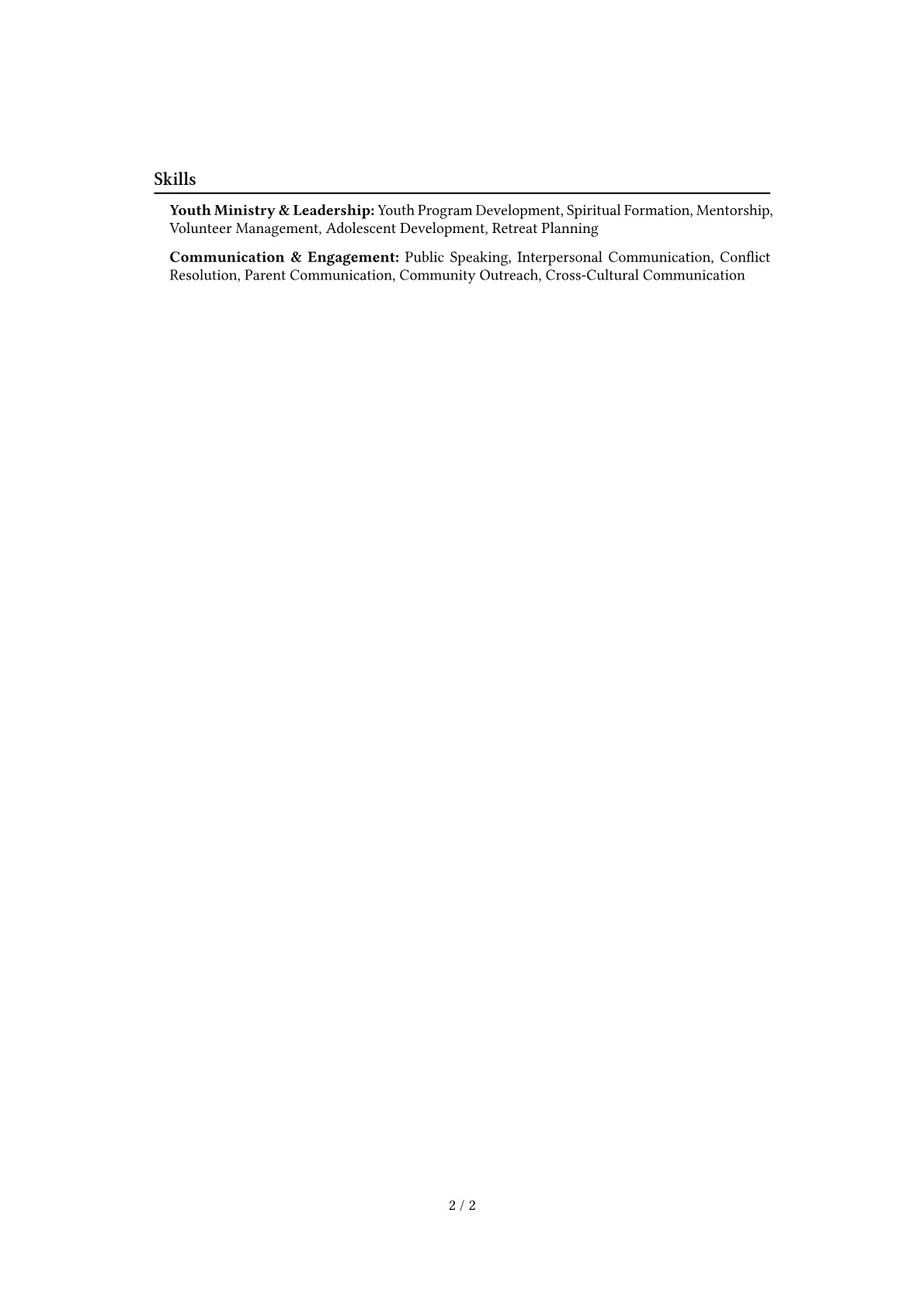Youth Minister Resume Example CV template - Page 2